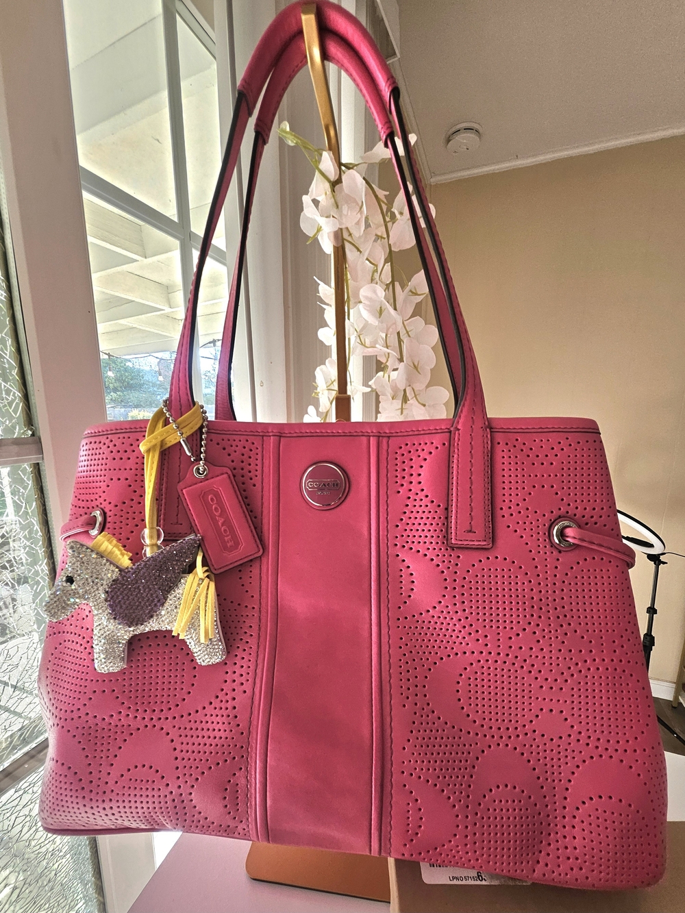 Coach Raspberry Perforated Leather Tote - Picture 2 of 7